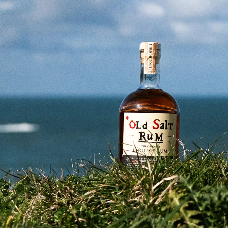 Premium Old Salt Rum – British rum by English Spirit, 50cl bottle Displayed on the coast