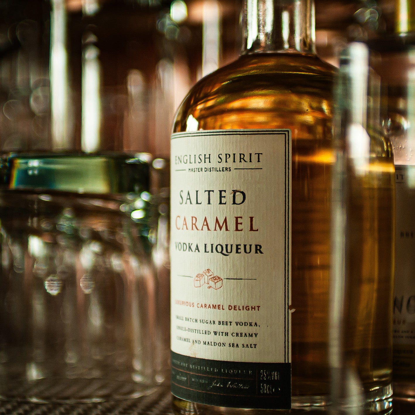 Handcrafted smooth and sweet salted caramel vodka liqueur