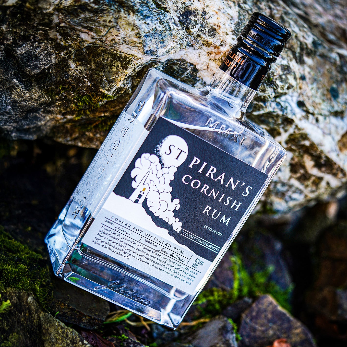 Discover St Piran's Cornish Rum: handcrafted, triple-distilled white rum infused with rich notes of raisin, caramel & coconut