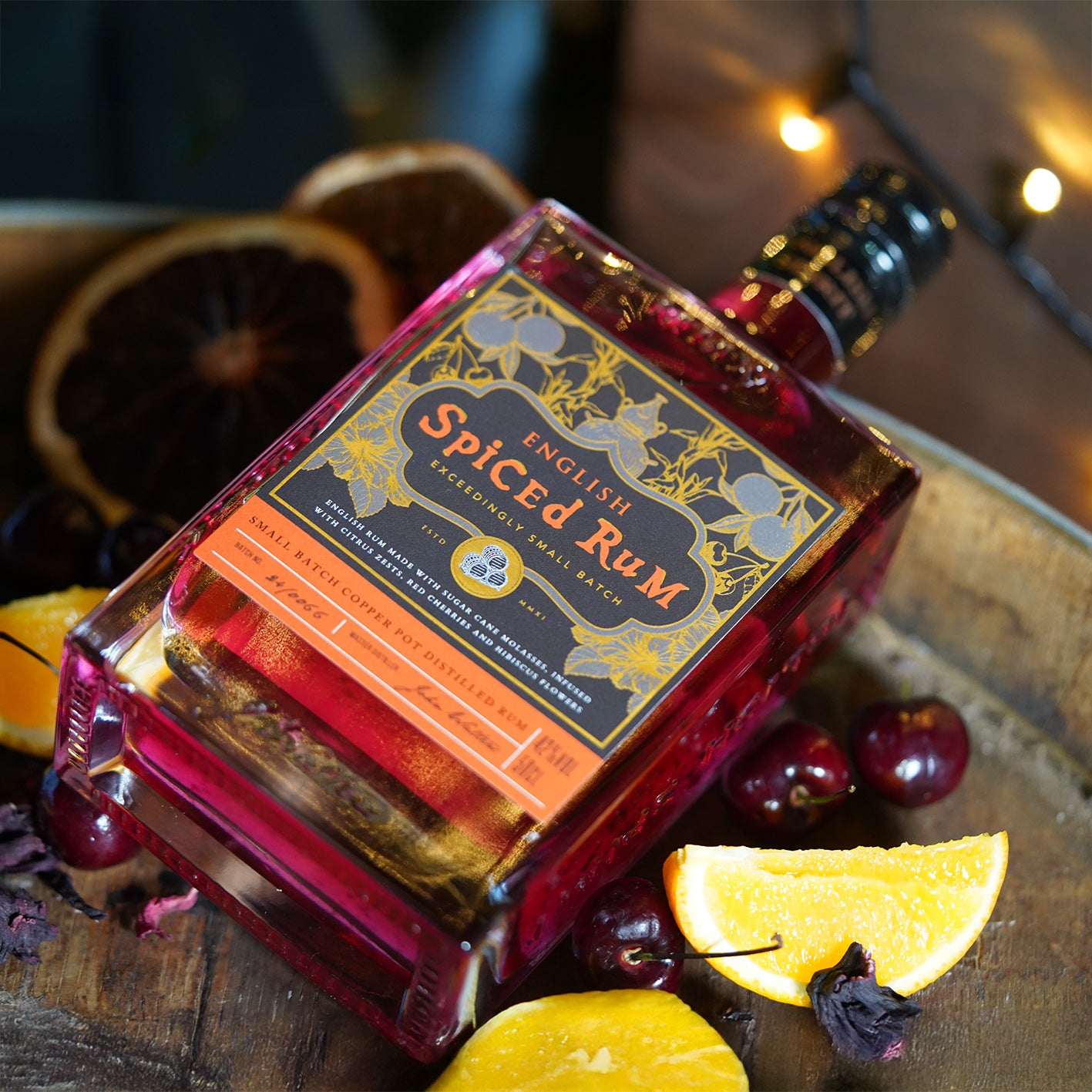 Discover English Spiced Rum - 42% ABV, made from UK-distilled Old Salt Rum, infused with cherries, hibiscus, citrus, ginger & vanilla for a sooth, fruit-forward kick. Perfect sipped neat, pair with Coke or mix in cocktails. Shop now for fast UK delivery.