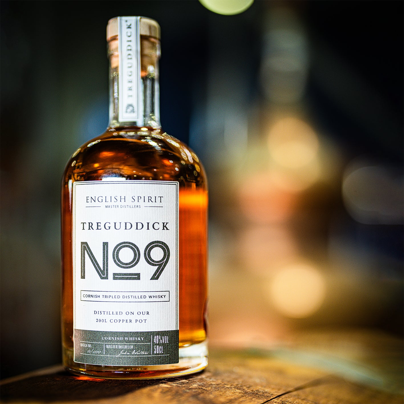 Discover No.9 Cornish rille Distilled Whisky - 100% English Malt from Albino Whale Barley, triple-distilled, aged 3 years in Troncais oak for rich malt, chocolate & tobacco notes.