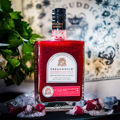 Fruity & Vibrant non-alcohlic Raspberry & Bay Shrub - hand-crafted in the UK with distilled orange spirit vinegar, fresh raspberries, fragrant bay leaves. Perfect with tonic, sparkling water or bubbles for a vibrant, flavour-packed mixer.