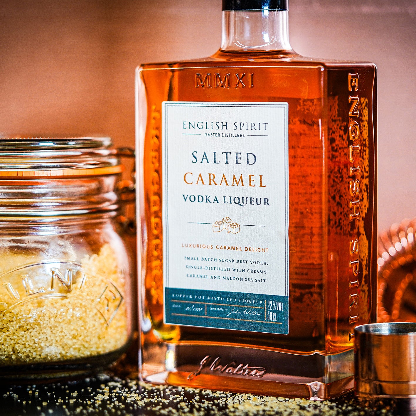 Handcrafted smooth and sweet salted caramel vodka liqueur 