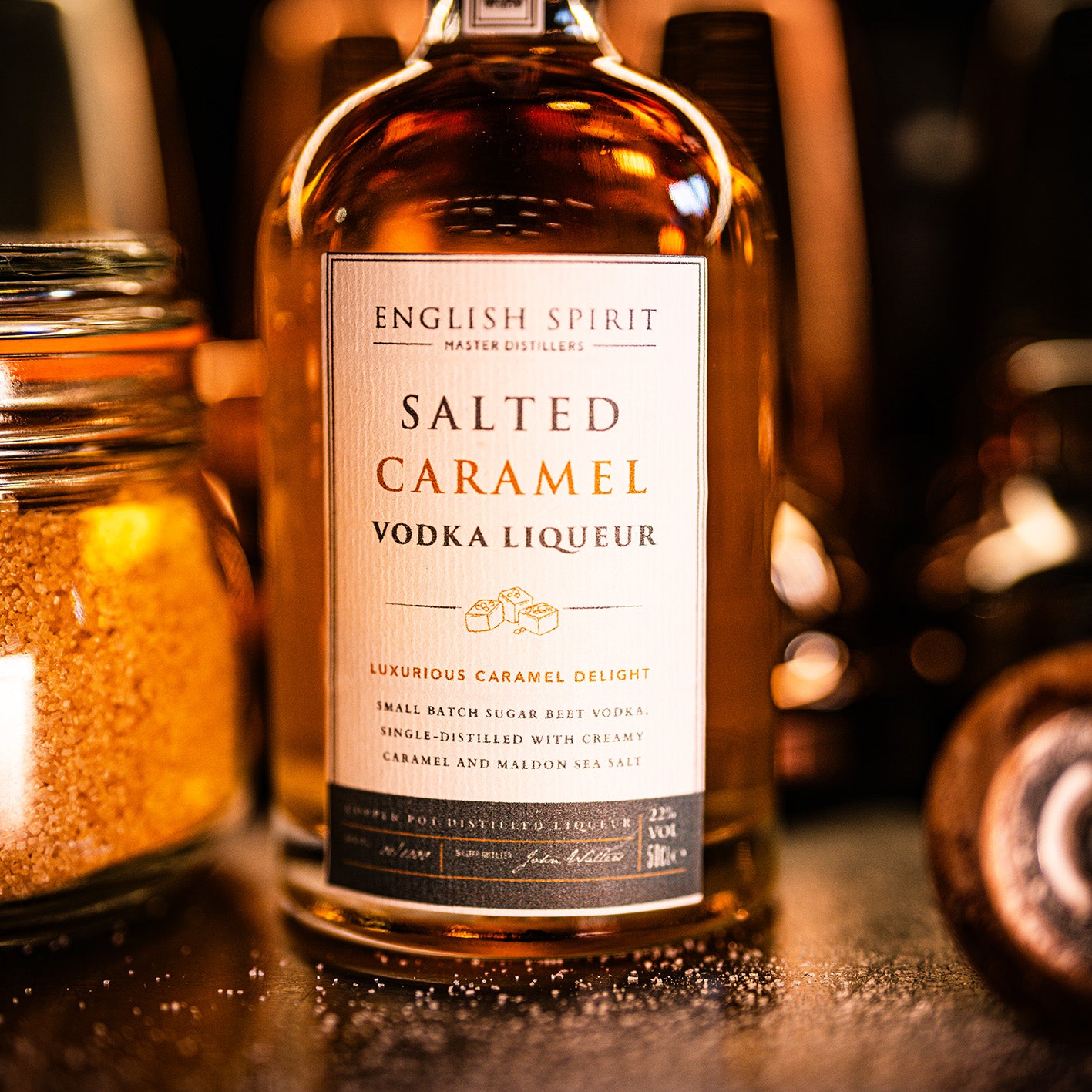 Handcrafted smooth and sweet salted caramel vodka liqueur 
