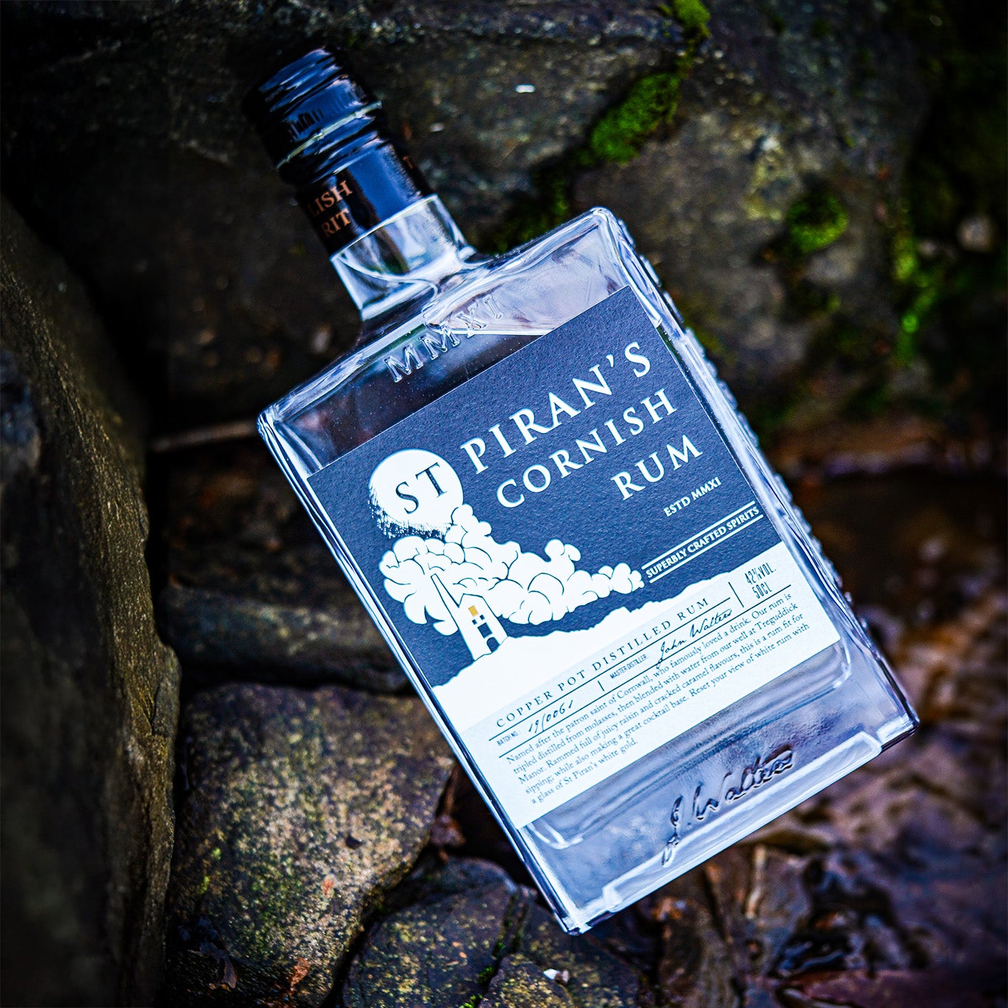 Discover St Piran's Cornish Rum: handcrafted, triple-distilled white rum infused with rich notes of raisin, caramel & coconut 