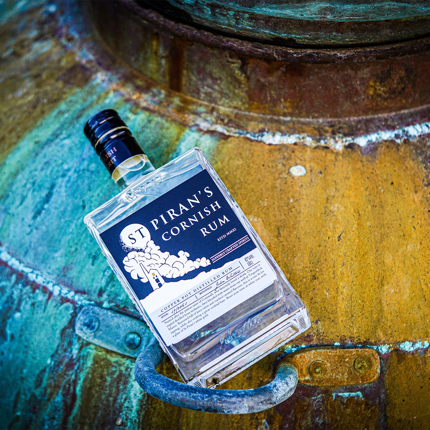 Discover St Piran's Cornish Rum: handcrafted, triple-distilled white rum infused with rich notes of raisin, caramel & coconut 